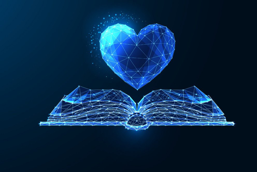 Picture of an open book and a heart