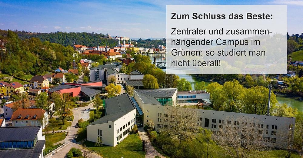 Zum Schluss das Beste: Zentraler und zusammenhängender Campus im Grünen, so studiert man nicht überall! 