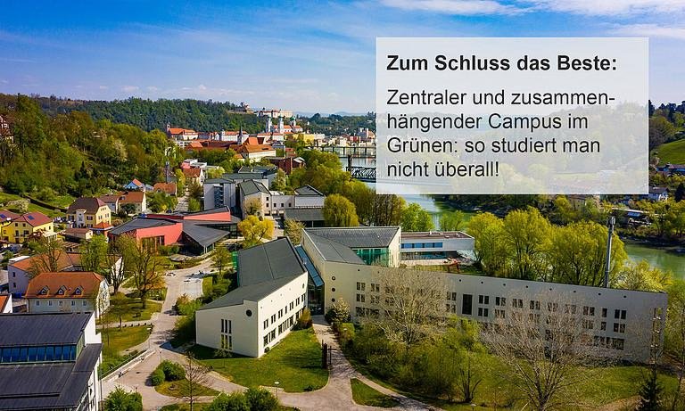 Zum Schluss das Beste: Zentraler und zusammenhängender Campus im Grünen, so studiert man nicht überall! 