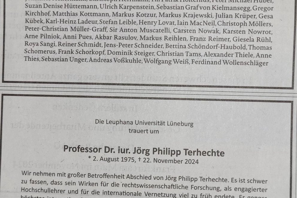Traueranzeige Prof. Dr. Terhechte