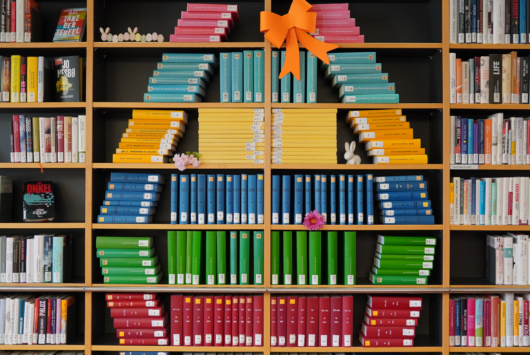 an easter egg made of books