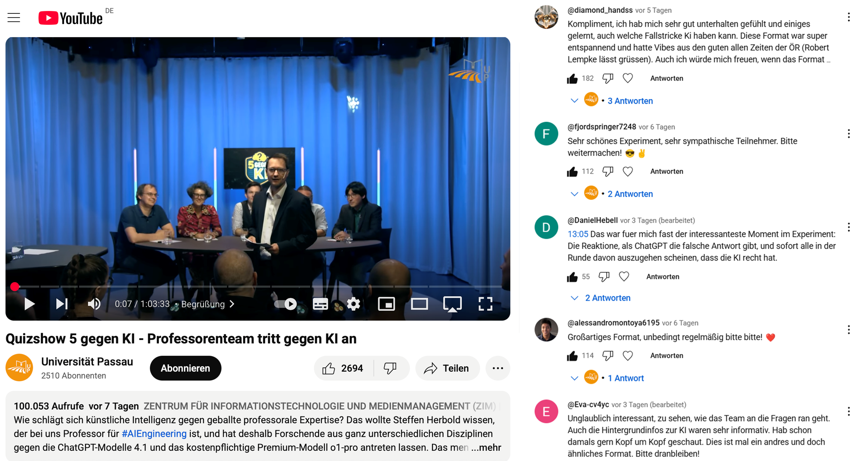 Quizshow „5 gegen KI“ stößt auf große Youtube-Resonanz.